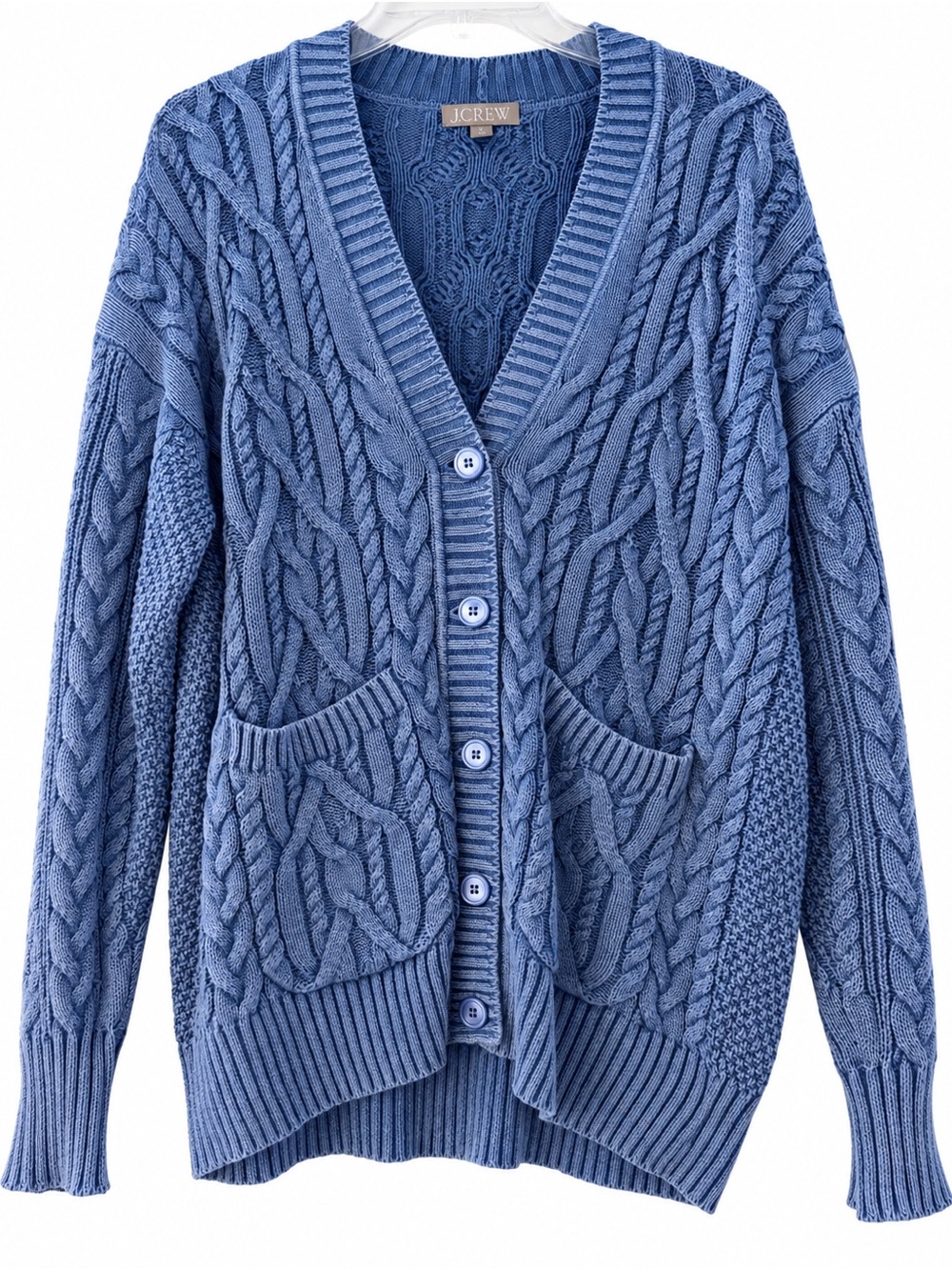 J.Crew Blue Cable Knit Chunky Cardigan Sweater 100% Cotton